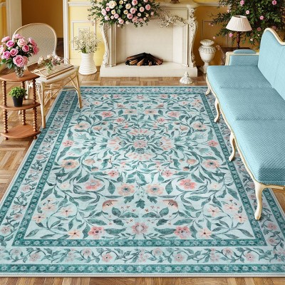 Lahome Machine Washable Back to College Series Eastern Floral Plant Floor Mat-Soft Rug for Living Room, School, Bedroom, or Entryway