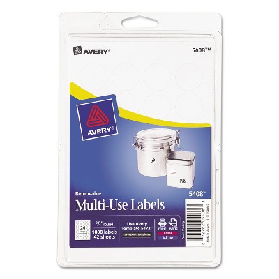 Avery Removable Multi-Use Labels 3/4" dia White 1008/Pack 05408