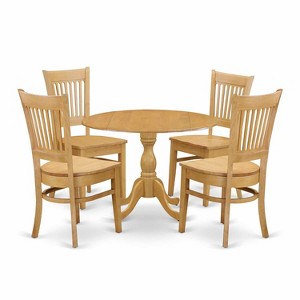 HomeStock 5-Piece Natural Oak Finish Solid Wood Top Dining table with 4 Chairs with Slat Back - 1 of 4