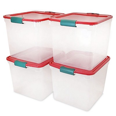 Homz Secure Latch Large Clear Stackable Storage Container Bin, 31 Quart, 4 Count