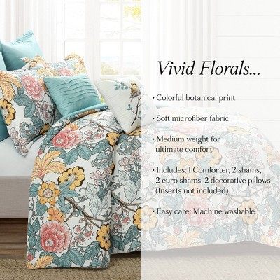 Lush Decor Full/Queen 7pc Sydney Comforter Set Blue/Yellow - Lush Décor: Microfiber Bedding with Botanical Pattern & Pleated Design — фото 7