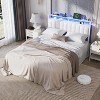Furnulem White Queen Bed Frame with Charging Station Led Lights Pu Leather Upholstered Headboard W/ 2-Tier Storage Shelves No Box Spring Needed - 2 of 4