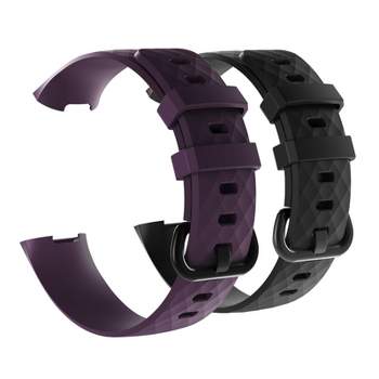 Insten 2-Pack Soft TPU Rubber Replacement Band For Fitbit Charge 4 & Charge 3, Black+Purple