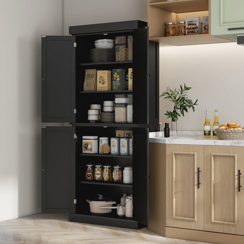 HOMCOM Freestanding Modern 4 Door Kitchen Pantry, Storage Cabinet Organizer with 6-Tier Shelves, and 4 Adjustable Shelves, 3 of 7