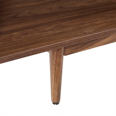 Liam Mid-Century Walnut Wood Side Table with Record Storage