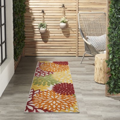 Tropical Elegance Red Floral Synthetic Runner Rug 2'x6'