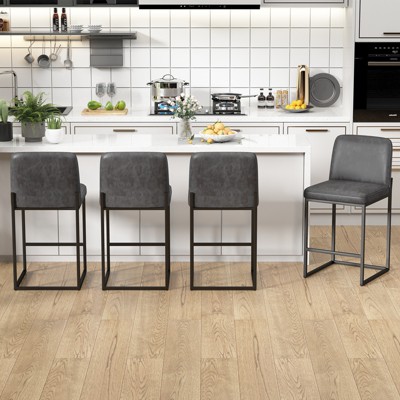 Dyonery Counter Height Bar Stools, 25.6" Faux Leather Kitchen Island Chairs with Back, Modern Dining Chairs for Home Bar Café