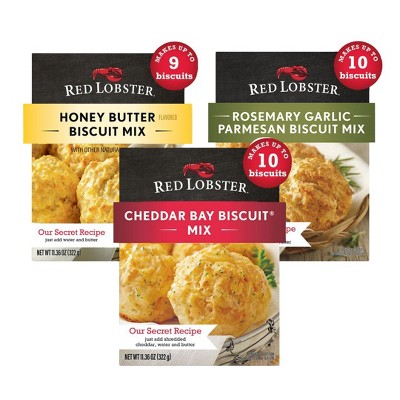 Red Lobster Biscuit Mix Variety Pack (3x11.36 oz) (Rosemary Garlic Parmesan, Honey Butter, Cheddar Bay)