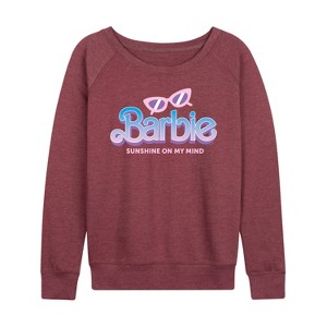Women's - Barbie - Sunshine On My Mind Lightweight French Terry Wide Neck Long Sleeve Shirt - 1 of 4