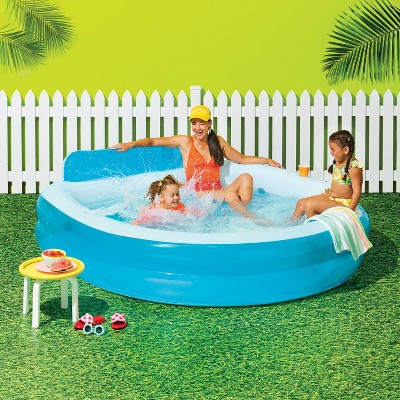Condition photo showing As Is for family lounger pool with bench pool lounger - sun squad™ blue