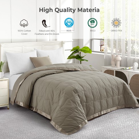 Down comforter with online satin trim