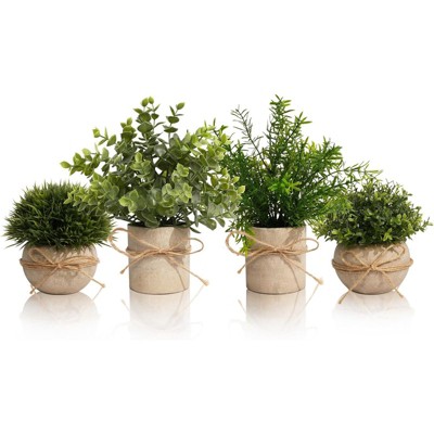 BRINJOY 4-Pack Small Artificial Eucalyptus & Rosemary | Frosty Gray Leaf Decor for Bathroom, Farmhouse & Kitchen