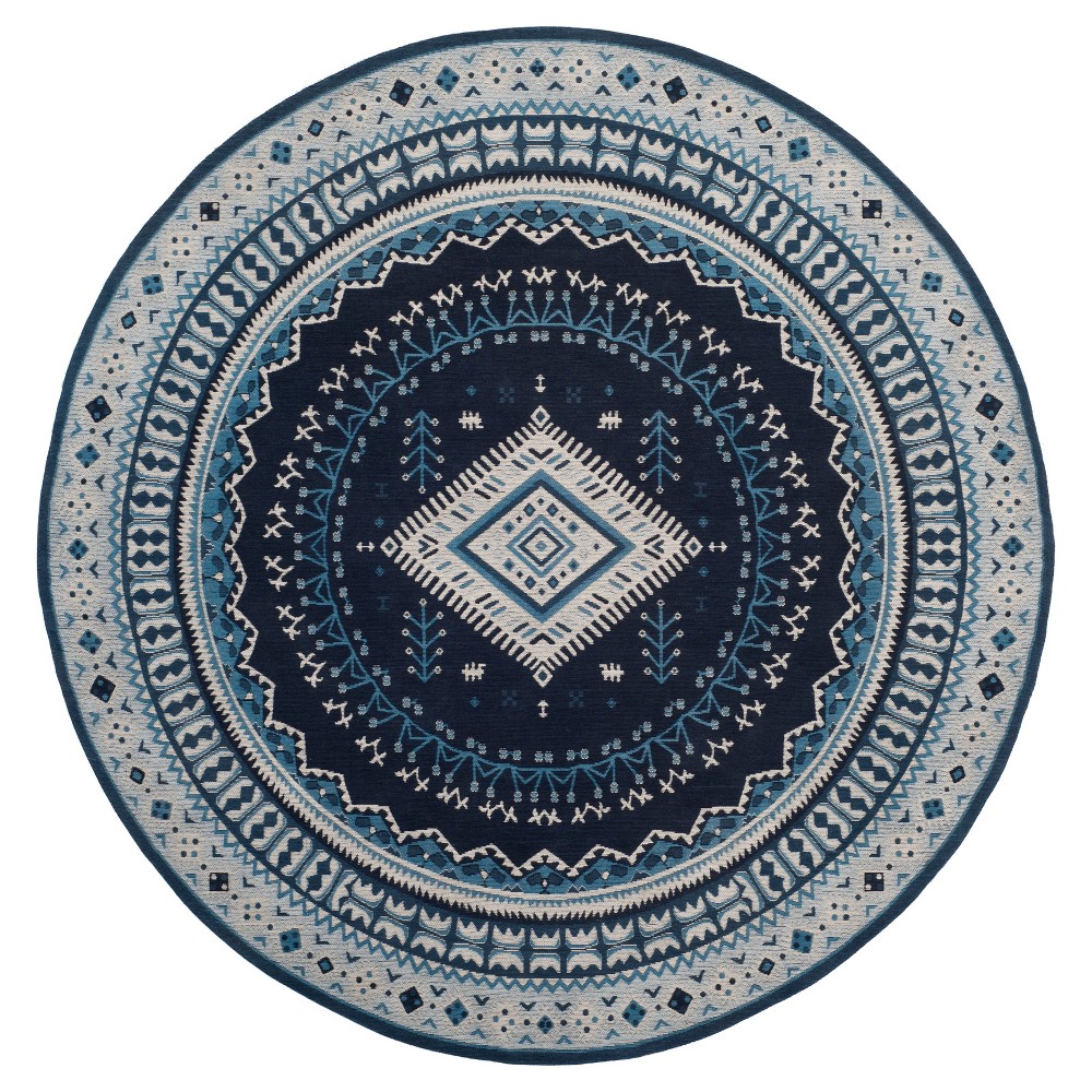 Navy/Light Blue Geometric Design Loomed Round Area Rug 6' - Safavieh