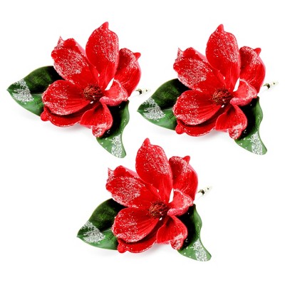 AuldHome Design Magnolia Floral Picks, 3pk; Artificial Magnolia Greenery Flowers for Christmas and Seasonal Decor