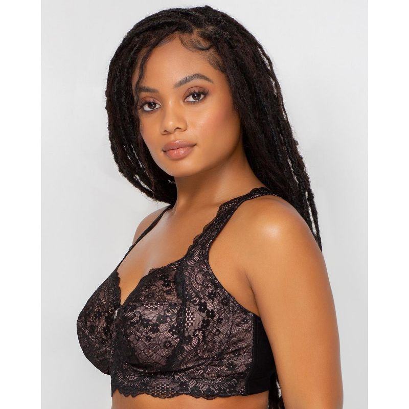 Curvy Couture Women's Luxe Lace Wire Free Bra, 3 of 8