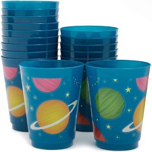 Blue Panda 16 Packs Plastic 16 oz Party Cups, Solar System Planets Galaxy Space Reusable Tumblers for Kids Birthday - 1 of 4