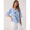 INSPIRE CHIC Women's 3/4 Sleeve Dressy Casual V Neck Boho Floral Button Decor Summer Blouse - 2 of 4