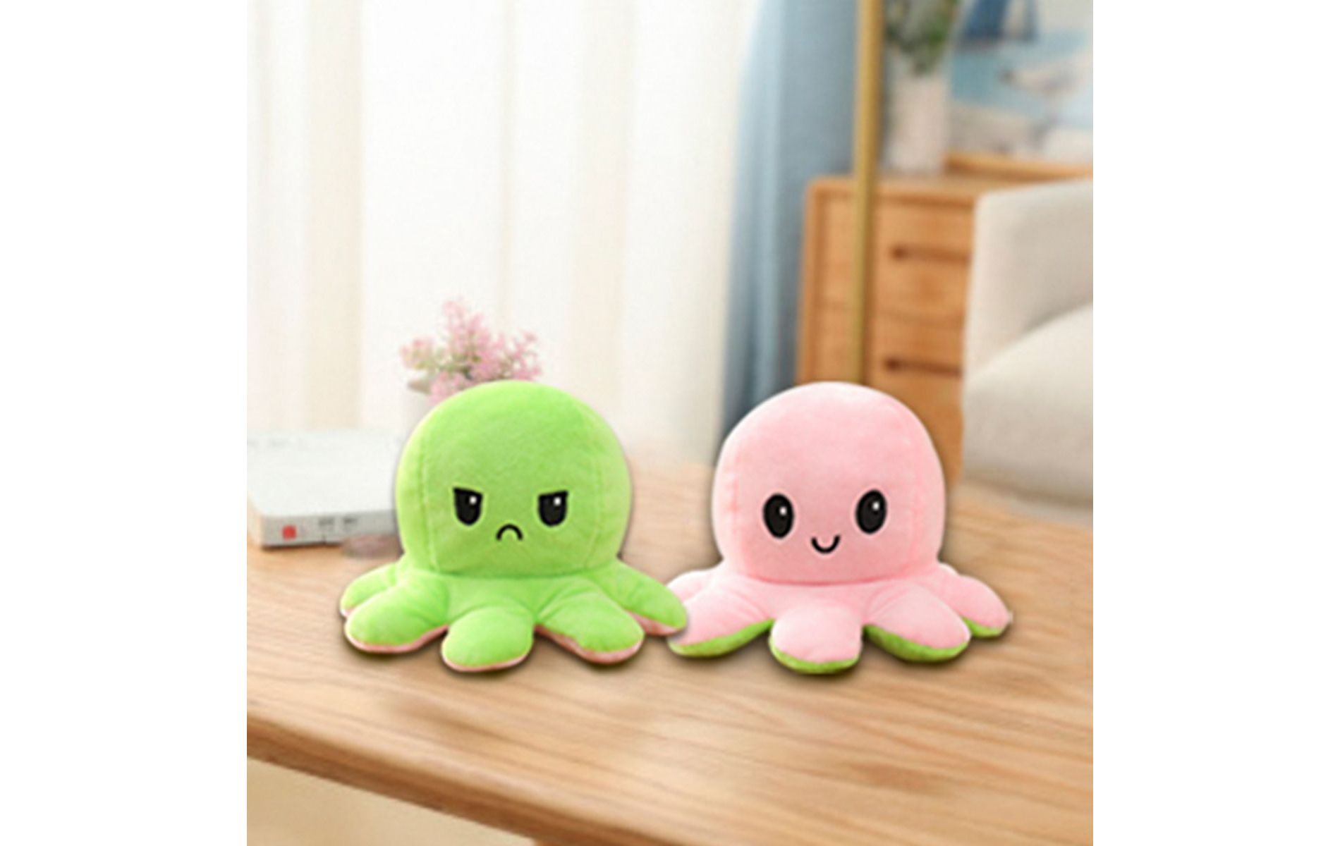 Link Moody Reversible Emotion Octopus Plushie Sad/Happy Express Your Emotions Moody Plush Toy Sensory Fidget Toy for Stress Relief - Green/Lt Pink