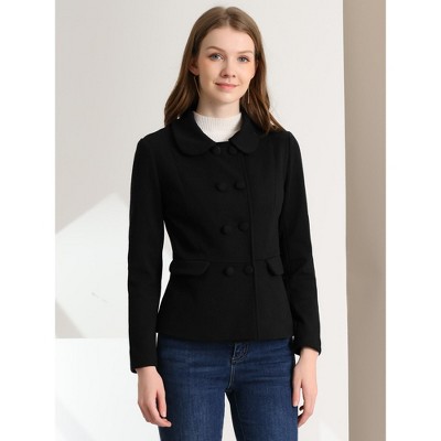 INSPIRE CHIC Women's Peter Pan Collar Double Breasted Long Sleeve Short Peacoat Black X-Large — фото 2