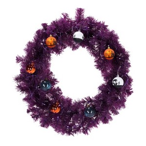 SEVOBAL Wreaths 24in Halloween-Themed Christmas Wreath Artificial Xmas Wreath with 100 PVC Tips for Wall Xmas Party Decorations, Purple, 24"*5"*24" - 1 of 4