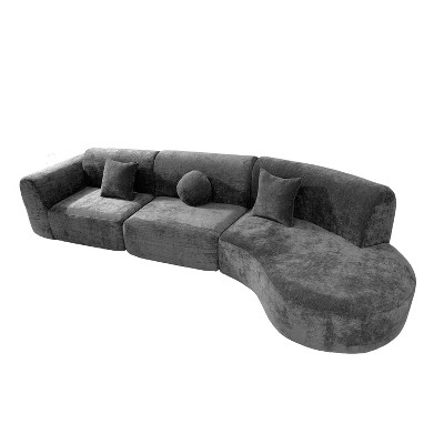 Maliang 140" Modern Curved Sectional Sofa with High-Density Fully Compressed Sponge, 3-Piece Set, Fully Assembled, Right Hand Facing