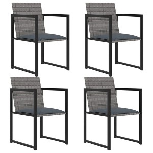 vidaXL - Modern 5-Piece Patio Dining Set in Gray Poly Rattan, with Comfortable Cushions, Tempered Glass Tabletop, Powder-Coated Steel Frames - 1 of 4