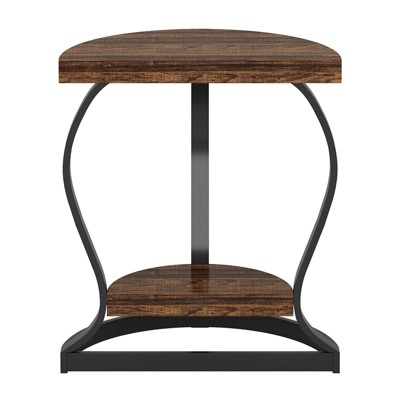 FONTOI 23.6" Half-Round End Table, 2-Tier Semi Circle Side Table, Accent Table for Entryway, Living Room, or Bedroom, Brown&Black, 12.6"*25.59"*23.62"