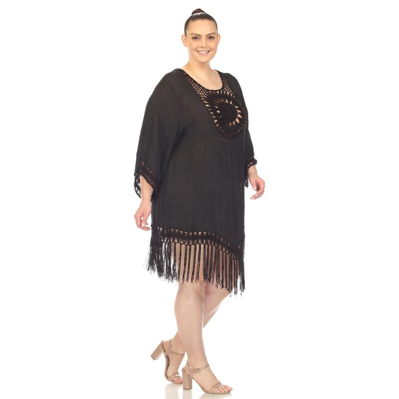 Plus Size Crocheted Fringed Trim Dress  Cover Up - White Mark, 3 of 7