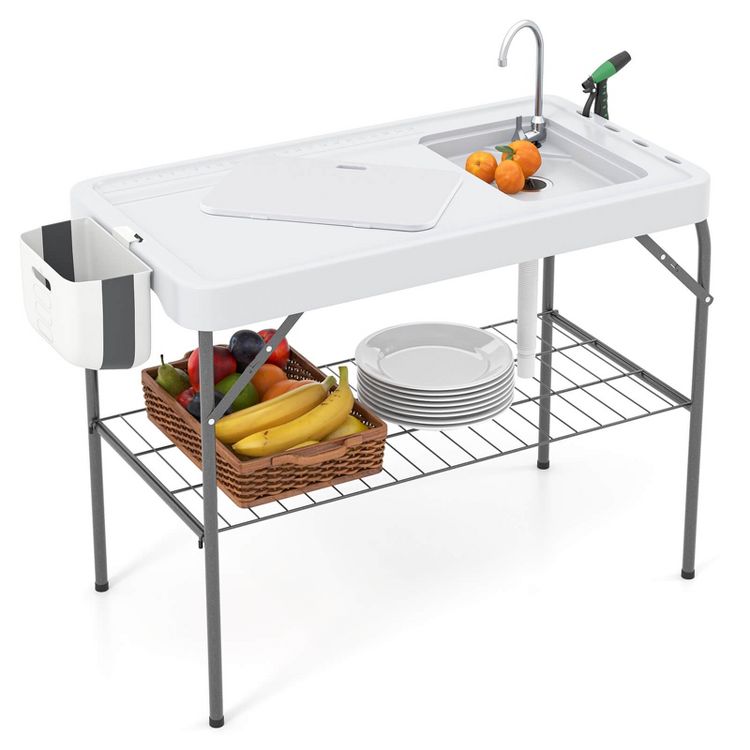 Costway Folding Fish Cleaning Table Portable Camping Table with  Faucet Hose Grid Rack, 1 of 10