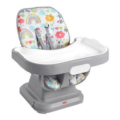 Image of Fisher-Price SpaceSaver Simple Clean High Chair with Wraparound Deep-Dish Tray, Removable Tray Liner, 3 Recline Positions for Toddlers, Gray/White