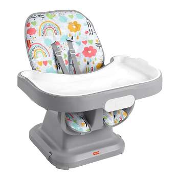 Fisher-Price SpaceSaver Simple Clean High Chair with Wraparound Deep-Dish Tray, Removable Tray Liner, 3 Recline Positions for Toddlers, Gray/White