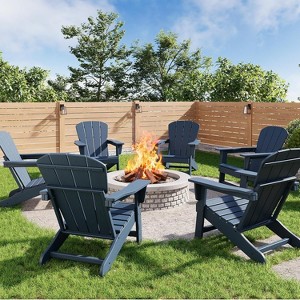 Modern HDPE Adirondack Chair, 380LB Oversized All-Weather Poly Lumber Outdoor Chair with Wood Grain, for Patio, Fire Pit & Pool - 1 of 4