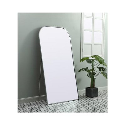 Silver Rectangular Full Length Bathroom Mirror with Wood Frame