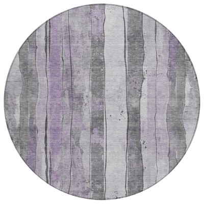 HomeRoots 8' Lavender And Gray Round Striped Washable Indoor Outdoor Area Rug