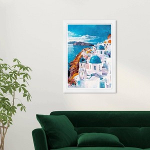 Wynwood Studio 15"x21" Beautiful Day in Greece Wall Art White Frame: Modern Vertical Mixed Media Canvas, Wood Composite Frame - 1 of 3