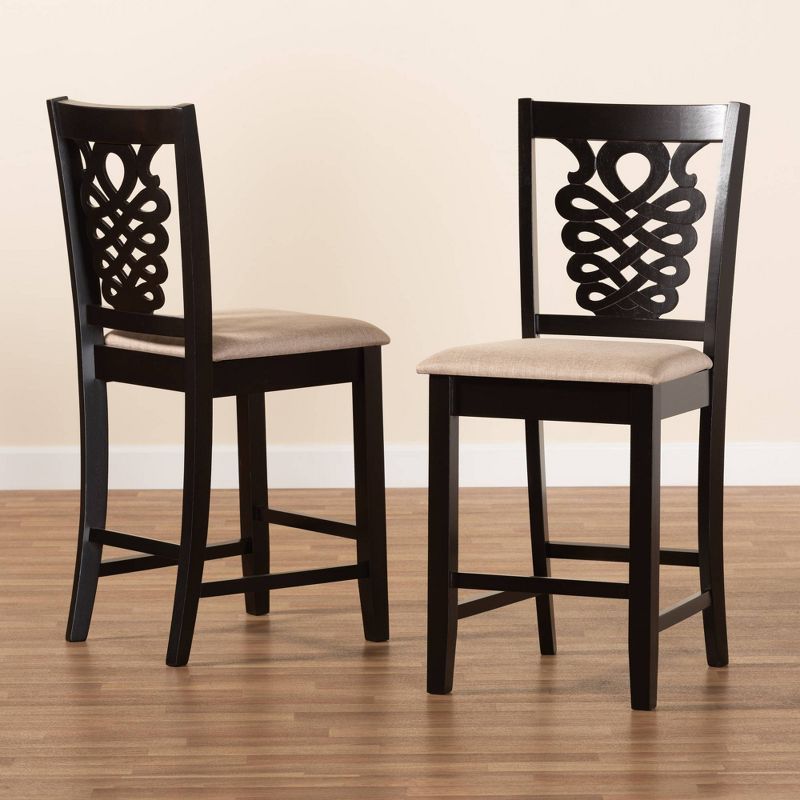 2pc Gervais Fabric Upholstered and Wood Barstool Set Dark Brown - Baxton Studio, 6 of 8