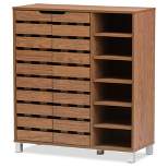 Shirley Modern and Contemporary 2 - Door Shoe Cabinet with Open Shelves - Walnut Brown - Baxton Studio