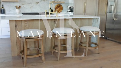 Walnut Backless Swivel Bar Stool with Vegan Leather Seat