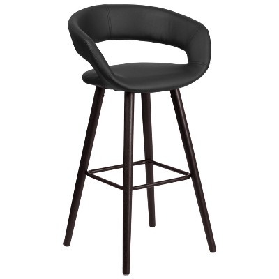 Merrick Lane 29 Inch Cappuccino Brown Wood Ultramodern Bar Counter Stool With Black Upholstered Seat