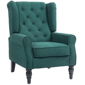 Button-Tufted High Wingback Accent Chair with Rounded Cushioned Armrests and Thick Padded Seat, Solid Wood Frame - 1 of 4