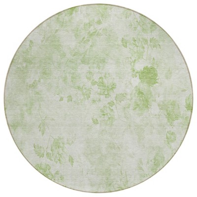 Green And Ivory Floral Washable Indoor Outdoor Area Rug