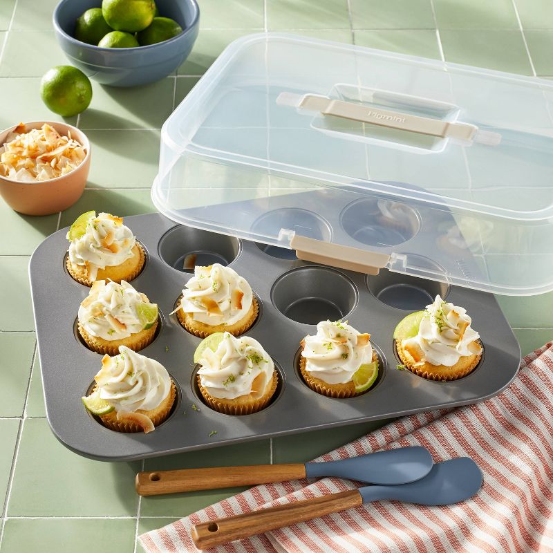12ct Nonstick Aluminized Steel Muffin Pan with Lid Clear - Figmint&#8482;, 3 of 6