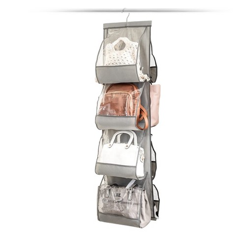 OxbOw 4 Pocket Foldable Hanging Purse Handbag Organizer for Storage Ladies Women Large Clear Hand Bag Storage Organizer, Non-Woven (4 POCKET, 75X