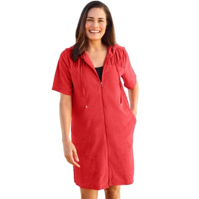 Swim 365 Women's Plus Size Hooded Terry Swim Cover Up