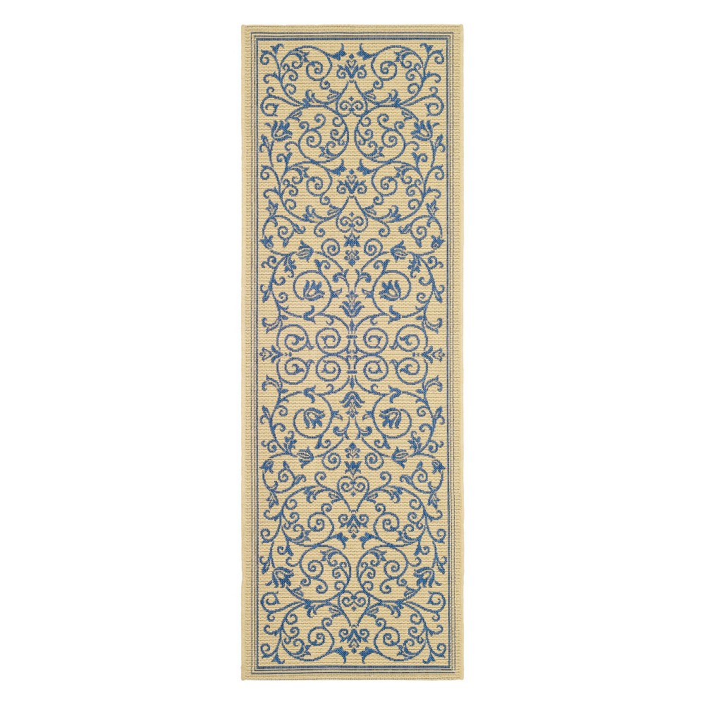 2'3inX10' Rectangle Vaucluse Outdoor Rug Natural/Blue - Safavieh