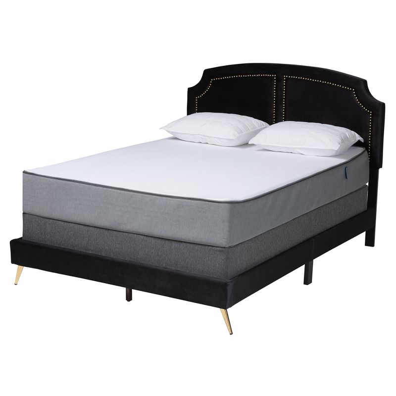 Baxton Studio Oxley Traditional Glam and Luxe Black Velvet and Gold Metal Queen Size Panel Bed, 2 of 8