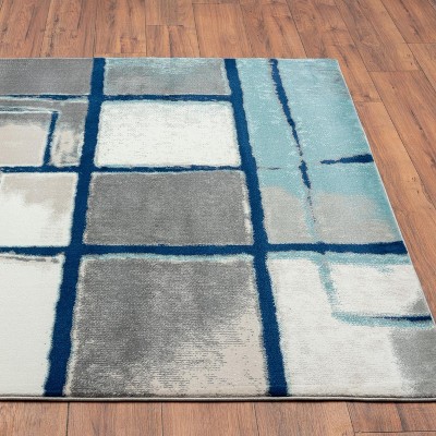 Blue Geometric 9' x 12' Stain-Resistant Synthetic Area Rug
