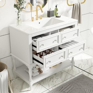 36" Bathroom Vanity with Single Sink, Freestanding Sink Cabinet with 4 Drawers and Open Shelf, Storage Cabinet - 1 of 4