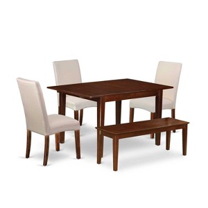 Retro Dining Set 7Pc Rectangle Table & Chairs - Linen Fabric Cream - Mahogany Legs - HomeStock - 1 of 4
