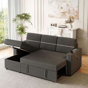 NicBex Modern Pull Out Sofa Bed Corduroy Convertible Sleeper Sofa with Storage Chaise, Cup Holders and USB Port for Living Room - 1 of 4